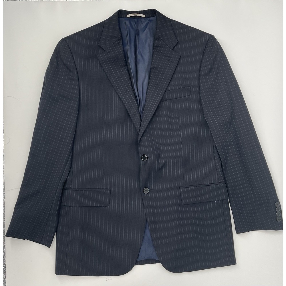 Hickey Freeman Navy Pinstriped Mens 40R Worsted Wool Lightweight Suit Jacket USA
